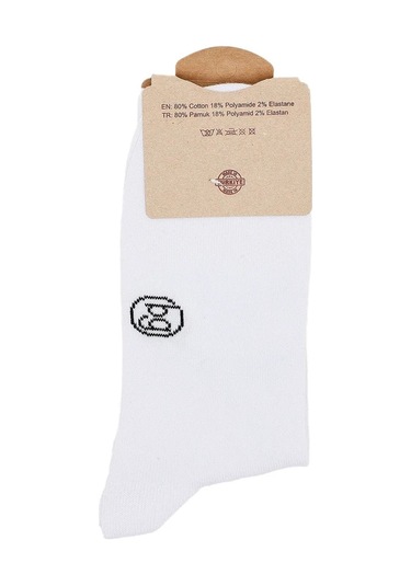 Erkek Pamuklu Özel Desenli Dikişsiz Yumuşak Dokulu Terletmez Rahat Esnek Soket Çorap Beyaz-yoda