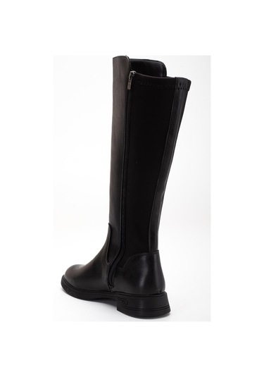 Siyah Kadın Çizme Düz Taban Streç Fermuarlı-4331 Siyah