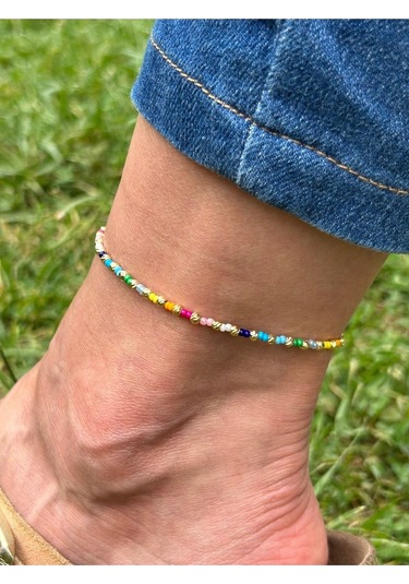 Dorika Renkli Boncuk Ayarlı Zincir Kadın Halhal Çok Renkli