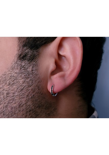 Sirius Siyah Pırlanta Modern Halka Erkek Küpesi  0802E0001