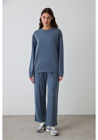 Penti Koyu Gri Bisiklet Yaka Oversize Kısa Modal Sweatshirt