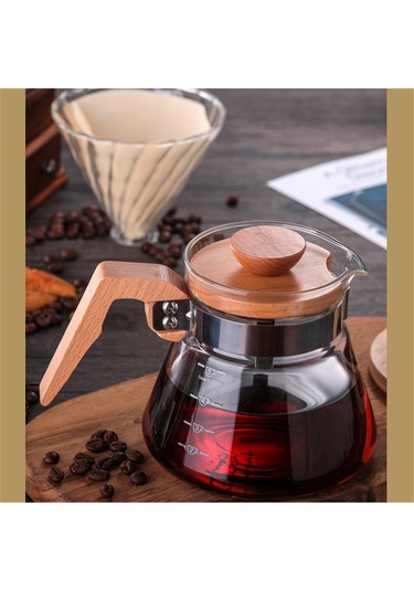 Padalink 400ml Cam Ve Ahşap Kahve Servisi - Net Ölçekli, Kolay Kullanım Ve Temizlik, Modern Tasarım, Dripper İçin Ideal Diğer