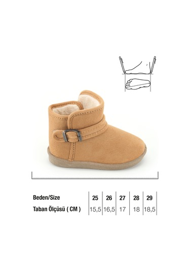 Gezer Kız Çocuk Kışlık Boğazdan Peluşlu Tek Kemer Cırt Cırtlı Ayarlanabilir Pvc Rahat Taban Ev Bahçe Camel