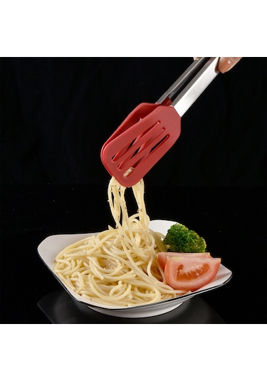 Suofeng Kırmızı Silikon & Paslanmaz Çelik Mutfak Kolu, 27 Cm 10.63 İnç , Barbekü Ve Yemek Servisi İçin, Ayaklı Olmayan Tasarım Çok Renkli