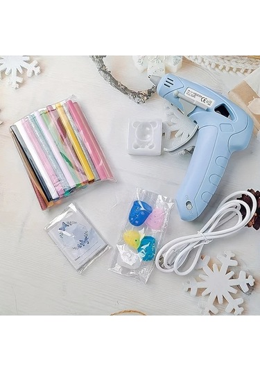 Honeybeeshop Beyaz Takım 10w 20w Şarj Edilebilir Usb Manuel Damlamayan Tutkal Tabancası 30 Renkli Çubuk Ve Ayı Figürlü Değirmen Kart Paketi