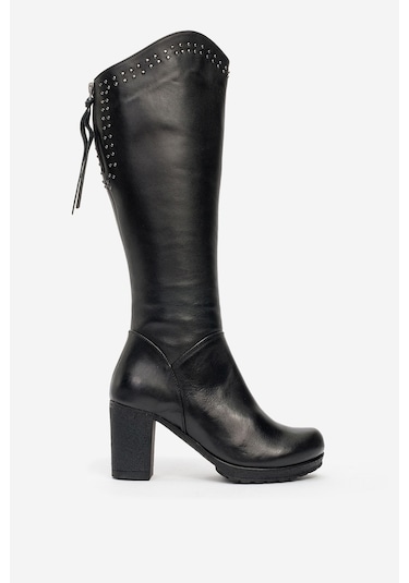 Kadın Yüksek Topuklu Fermuarlı Çizme Gerçek Deri Br 08012 Siyah Null Siyah