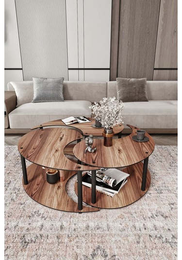 Yin Yang Unıty Serenıty Orta Sehpa 3 Lü Madran Ceviz-90 Cm Ceviz