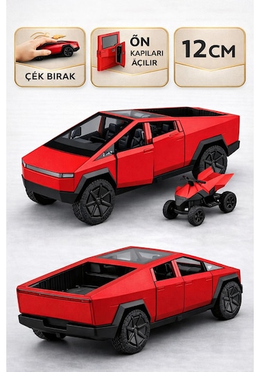 Die Cast Çek Bırak Metal Tesla Cybertruck Atv Li Model Araba 12 Cm Açılır Kapılı Kırmızı