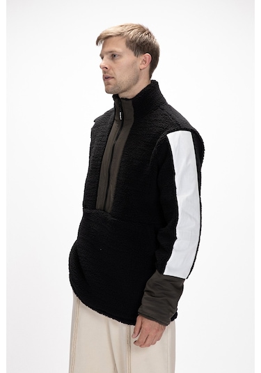 Bomb Si Yah Yarım Fermuarlı Erkek Polar Siyah