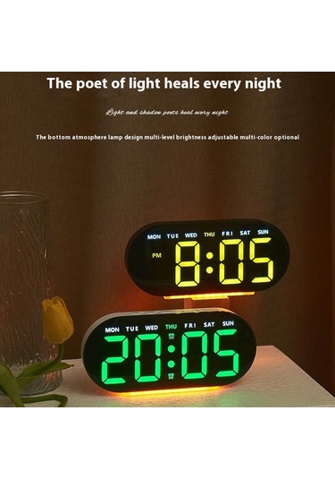 Gh9003 Çok Fonksiyonlu Led Dijital Saat Sıcaklık Göstergeli Ortam Işığı Başucu Saati - Siyah Kasa / Mavi Ekran Siyah Kabuk / Mavi Ekran