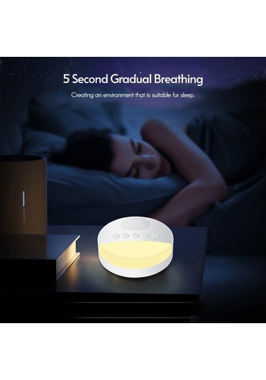 Beyaz Gürültü Uyku Makinesi Dahili 6 Yatıştırıcı Ses Yumuşak Nefes Işığı 15/30/60 Akıllı Zamanlama