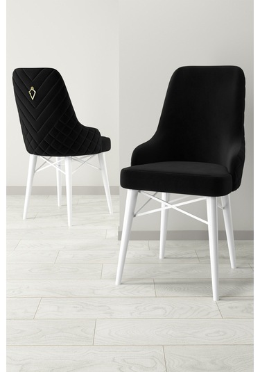 Mazaka Beyaz 80x132 Açılabilir Mdf Masa Yemek Odası Takımı, Mutfak Takımı 6 Adet Sandalye Siyah