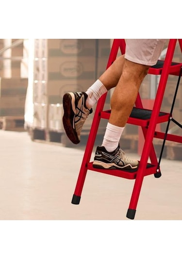 Elmas Serisi Carnaval 2 Li Ev Tipi Katlanır Merdiven Kırmızı, Kaymaz, Hafif, Dayanıklı 1 Adet