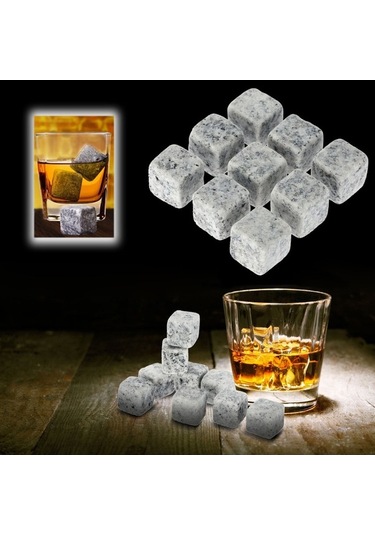 Ulzyvf 9'lu Viski Taşları Seti - Ahşap Kutulu, Kokusuz Granit Soğutma Taşları Gri Gri