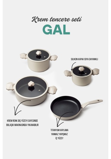 Gal 7 Parça Tencere Seti Krem