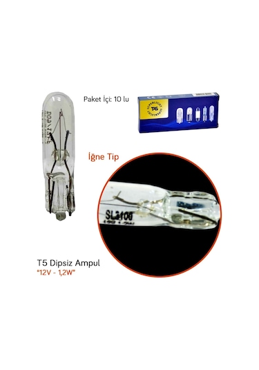 Tas 12V T5 Ampul Küçük Dipsiz 1.2W Sl3100 10 Lu