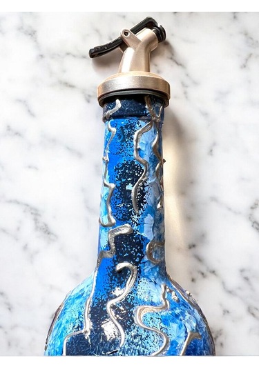 El Yapımı Altın Varaklı Yağdanlık Tasarım Sunum Standı İle Şık Mutfaklar Ve Sofralar Mavi