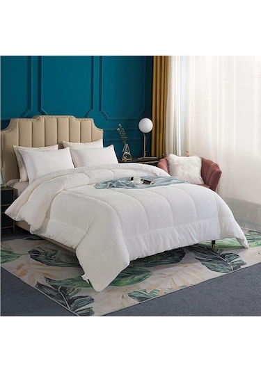 Ultra Yumuşak Çift Taraflı Wellsoft Peluş Yorgan Çift Kişilik Yıkanabilir 200x220 Cm Krem Krem