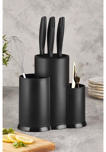 3'ü 1 Arada Mutfak Organizeri - Kaşık, Çatal, Bıçak Mutfak Beyaz - Siyah