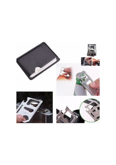 Pratik Kamp Çelik Acil Durum Kartı Survival Kit (11 in 1) Siyah