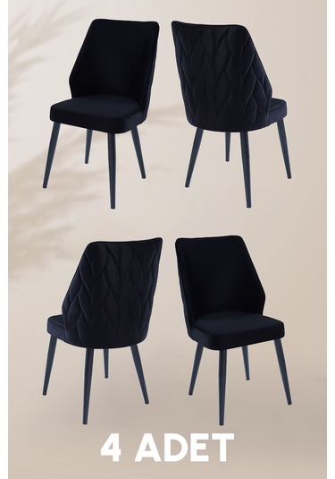 Puffy Sandalye - Babyface Siyah- Metal Siyah Ayak 4 Adet - Salon Sandalyesi / Mutfak Sandalyesi Siyah