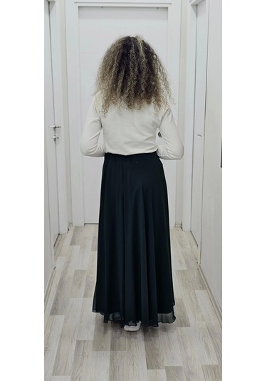 Bel Lastikli Kloş Şifon Etek 6003-yeşil Yeşil