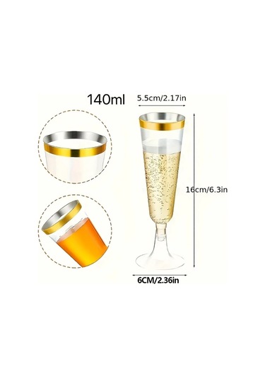 Willowhaven Silvery Frame 50 Adet 140ml Premium Altın Kenarlı Şampanya Bardakları