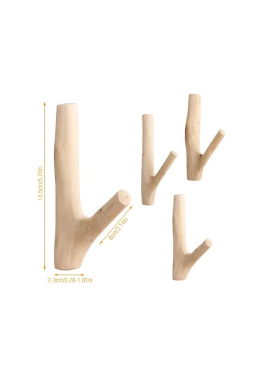 Genişlik 2-3 Cm 4 Adet Doğal Ahşap Kanca, Ahşap Kancalar, Silindirik Elbise Kancaları, Dekoratif Duvar Kancaları, Palto Şapka Çanta Havlu Asmak İçin Ahşap Kancalar