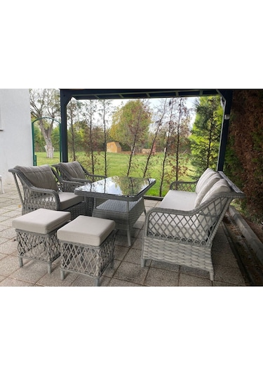 Petra Rattan 3 1 1 Masa 2puf Bahçe Balkon Mobilyası,vizon