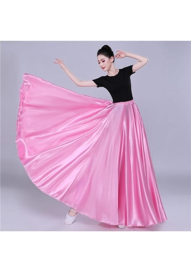 Pembe 360 Derece Saten Etek Oryantal Dans Kadın Çingene Uzun Etekler Dansçı Uygulama Giyim Çeşitli Katı Mor Altın Dans Eteği Pembe