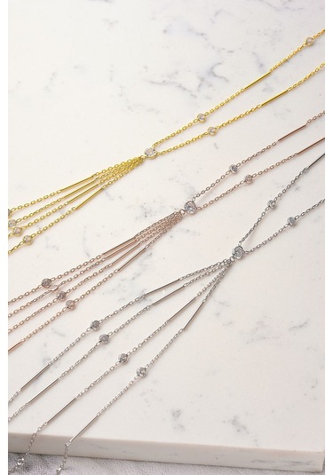 Queen Silver Jewelry 925 Ayar Gümüş, Zirkon Taşlı, Gümüş Çubuklu 2'li Vücut Zinciri Altın