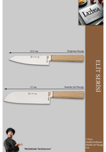 Elite Serisi Mutfak Bıçak Seti 2 Li Et Sebze Şef Bıçak Mft-216 Ceviz