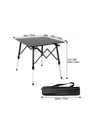 Madfox Yüksekliği Ayarlanabilir Katlanır Kamp Masası Büyük Boy Siyah Renk Siyah