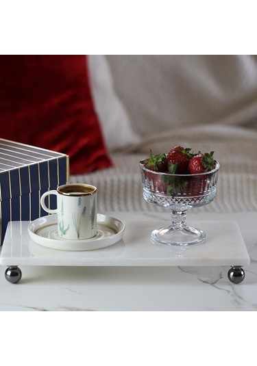 Akayev Mermer Beyaz 30X15 CM Füme Boncuk Ayak Sunumluk