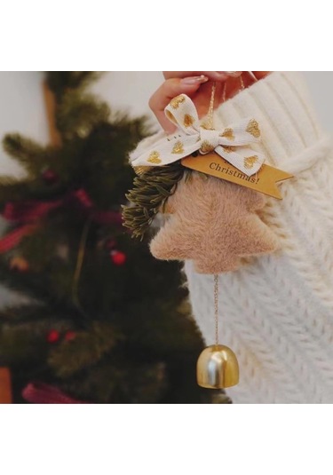 Moveevo Kumaş Noel Ağaç Süsü, Zil Sesli Araç Süsü, Çanta Anahtar Zinciri, Ev Dekorasyonu Hediyesi B Kahverengi