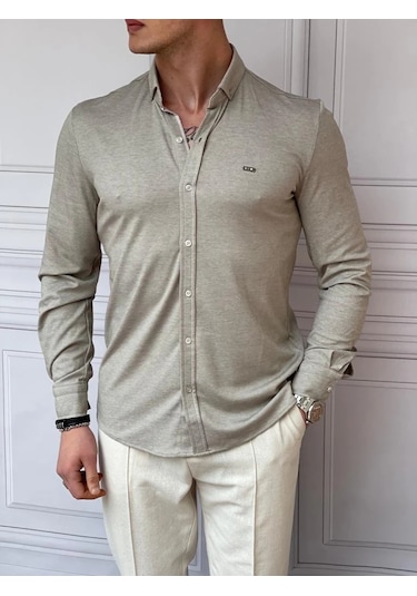 Modefendi Slimfit Merserize Pamuk Uzun Kollu Gömlek Taş