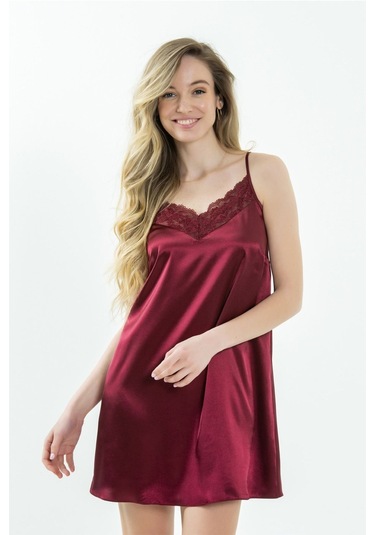 Magic Form 87430 Kadın Bordo Krep Saten Dantelli Gecelik Bordo