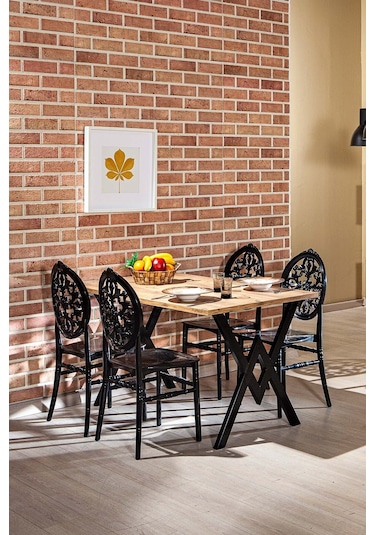 Matrix Wega Atlantik Çam / Venüs Mutfak Masa Takımı - Siyah