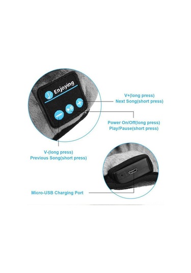 Hangfox Gri Kumaş-palşli Akıllı Uyku Maskesi, Bluetooth 5.0 İle Kablosuz Müzik Dinleme, 8 Saat Çalma Süresi, 2 Saat Şarj