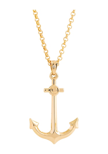 14 Ayar Altın Rolo Zincirli Büyük Boy Taşsız Çapa Erkek Kolye