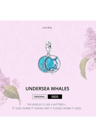 Bamoer 925 Ayar Gümüş Emaye Denizaltı Balinalar Mavi Okyanus Charm Kolye Orijinal Bilezik Veya Bileklik Gümüş
