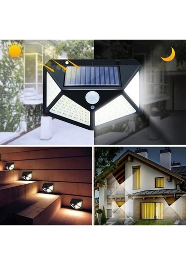 Buffer 100 Ledli 3 Farklı Aydınlatma Ayarlı Solar Güneş Enerjili Hareket Sensörlü Bahçe Duvar Lamba Çok Renkli
