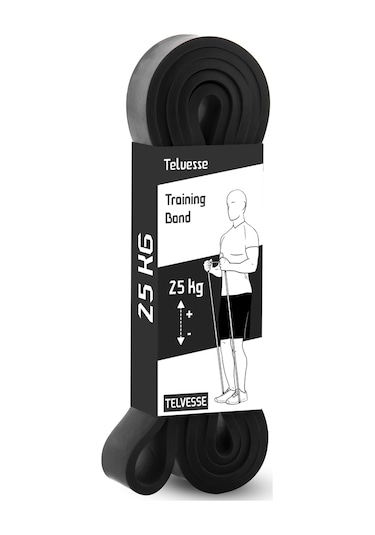 25 Kg Direnç Bandı Kas Geliştirme Lastiği Fitness Pilates Cross Training Bant Siyah - Sert Siyah