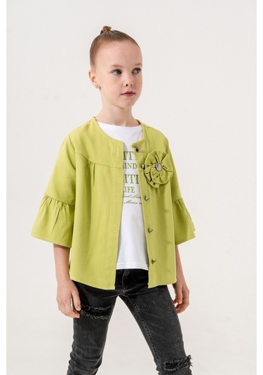 Kız Çocuk Çiçek Gömlekli İkili Kız Takım 3127 Yeşil