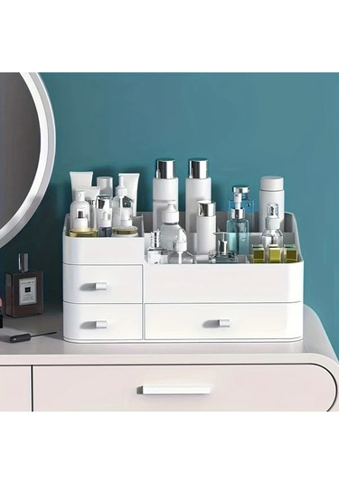 Topshop1 Beyaz Büyük Kapasiteli Kozmetik Organizatör Çekmeceli Makyaj Saklama Kutusu Beyaz