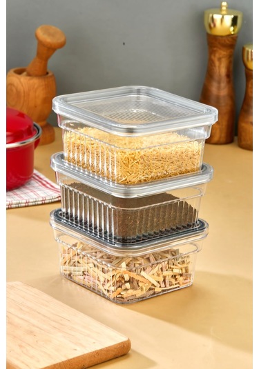 3 Parça Contalı Ve Sızdırmaz Kapaklı Saklama Kabı Seti Buzdolabı Ve Kuru Gıda Uyumlu 3x850 Ml Şeffaf