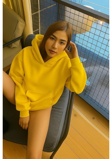 Düz Renk Unısex Sweatshırt Sari