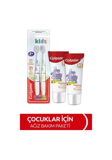 Colgate 3-5 Yaş Florürsüz Çocuk Diş Macunu 60 ML + 2+ Yaş Ekstra Yumuşak Çocuk Diş Fırçası 1+1 Beyaz