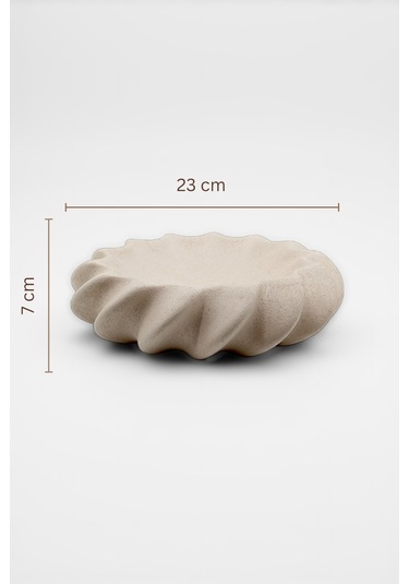 Fjora Bej Dokulu Bohem Seramik Obje Tabak 23x7 Cm
