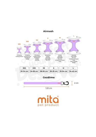 Mita Air Mesh Kedi Köpek Göğüs Tasması Çift Reflektörlü, Terletmeyen Lila